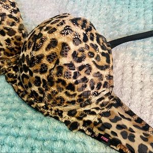 Victoria's Secret Pink Date Push Up Bra. Leopard print with lace design.
